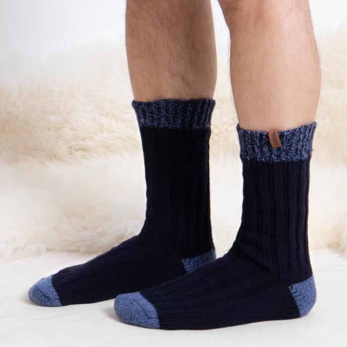 totes toasties® Mens Chunky Twist Wool Blend Boot Socks (Twin Pack) Navy / Grey Extra Image 2